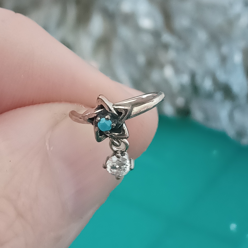 Sterling Silver Star Ear Clip with Blue Gemstone